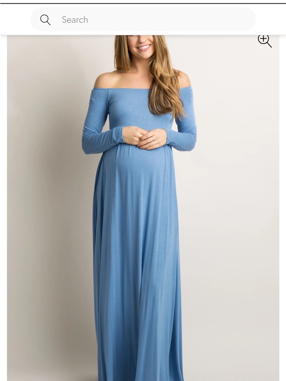 Pinkblush Dusty Blue Off-Shoulder Maternity Maxi Gown